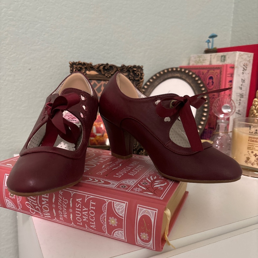 Women's Mary Jane Pumps Chunky Block Shoes Heart Hollow Adorable Vintage Shoes